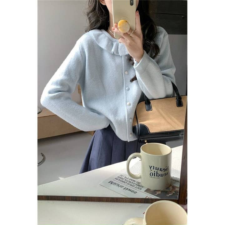 Sheer Trend - Wholesale Cardigan - Women's - Loose Collared Cardigan Sweater1