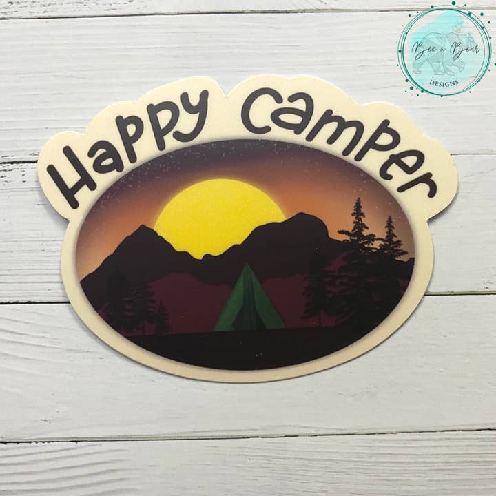 Autocollant Happy Camper pour la vente par Bee N Bear Designs