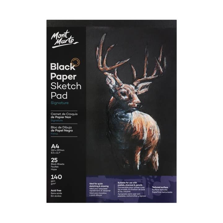 Black Paper Sketch Pad Signature 140gsm A4 25 Sheet for wholesale by Mont Marte Usa, Inc.