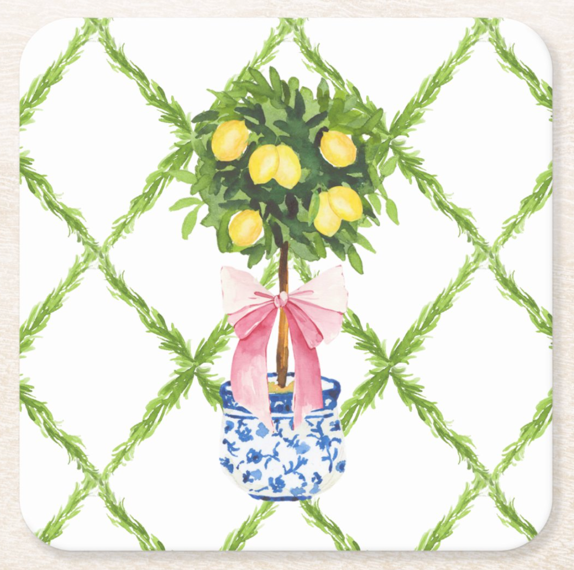 Design Carolinas - Vente Sous-verre jetable - Ensemble de 8 dessous de verre en papier Chinoiserie Citron Topiaire6