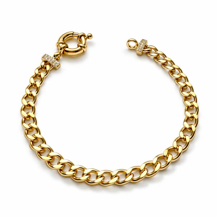 14k Gold Plated Cuban Chain Bracelet 18.5cm for wholesale by DV Jewel
