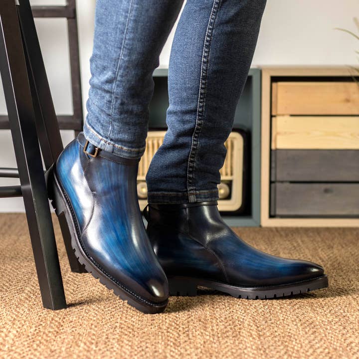 Rohan Jodhpur-Stiefel aus Denim, patiniert, für Herren, handbemalt für den Großhandel von DapperFam