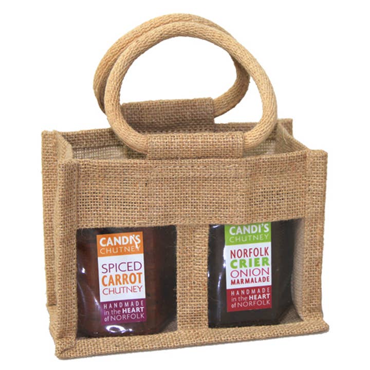Candi Gifts – wholesale Gift bag – Natural 2 Jar Jute Bags with Handles - Jam Jar Hessian Bags
