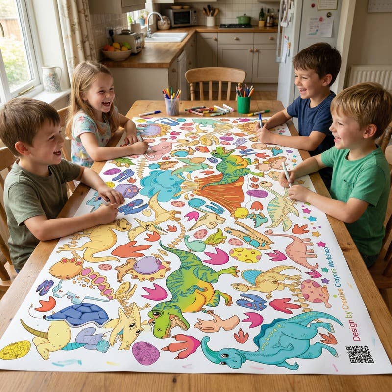 Creative Crayons Workshop - Wholesale Coloring Tablecloth - Kids & Baby - Dinosaur Coloring Tablecloth | Paper Dino Party Decor