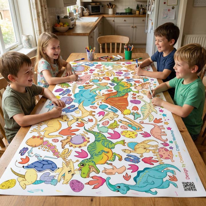 Tafelkleed in kleur voor dinosauriërs | Papieren dino-feestdecoratie voor wholesale door Creative Crayons Workshop