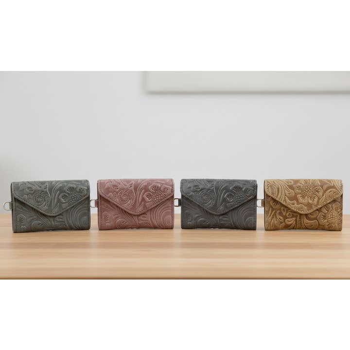 Pequeño bolsito de muñeca de piel con filigrana floral ABSLG 41-26102 para venta al por mayor de Leather Impressions Inc