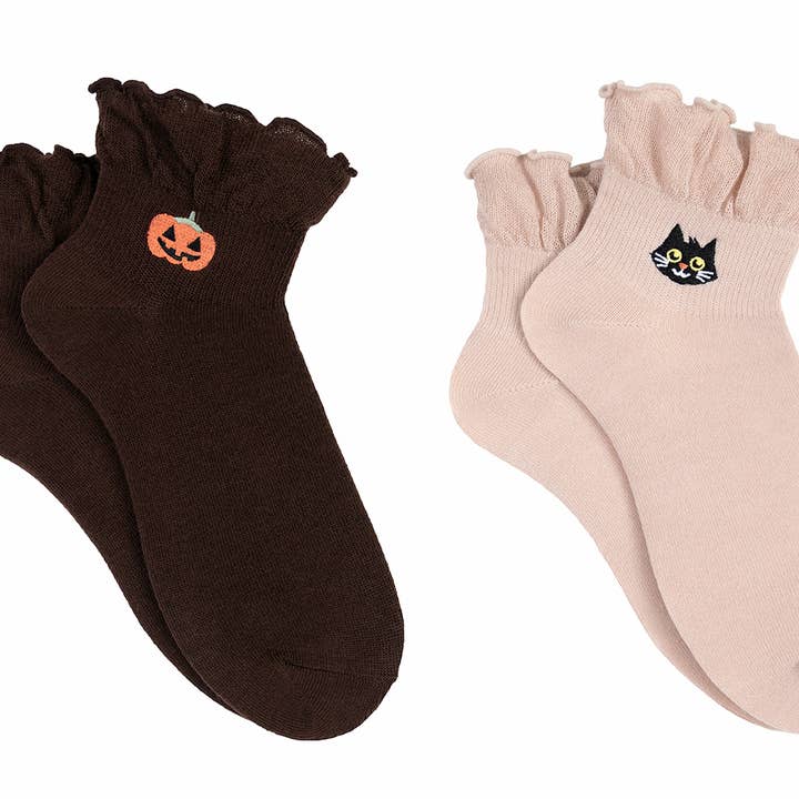 Everything Legwear Halloween Pumpkin & Cat Ruffle Anklets for wholesale by Everything Legwear