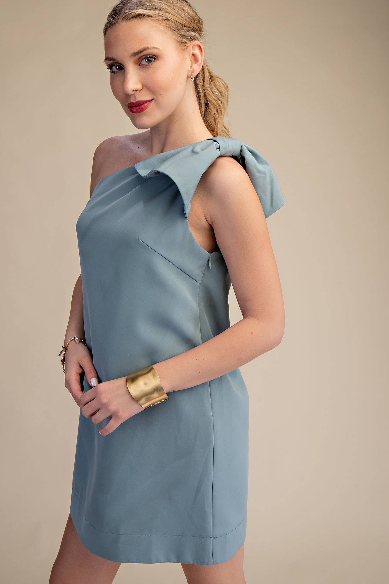 Glam - Wholesale Dress - Women's - Bow One Shoulder Mini Dress14