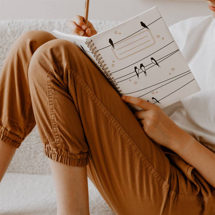 Les Petites Hirondelles - Vendita all'ingrosso Quaderni - Quaderno a spirale - Rondini sul filo - Cielo bianco