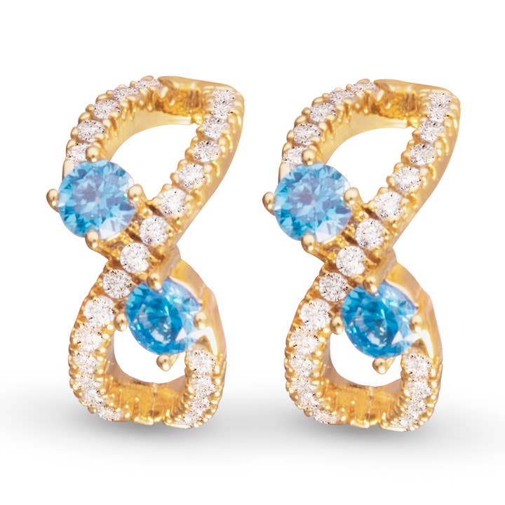 Huggie Infinity CZ transparent et bleu - Doré pour la vente par Amanda Blu