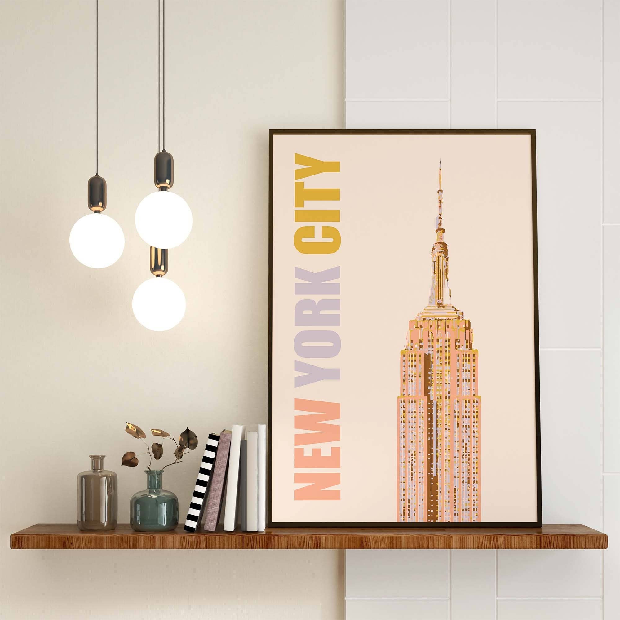 Newpencilbox Art - Vente Affiche d'art - Impression d'art Empire State de New York, typographie pastel douce6