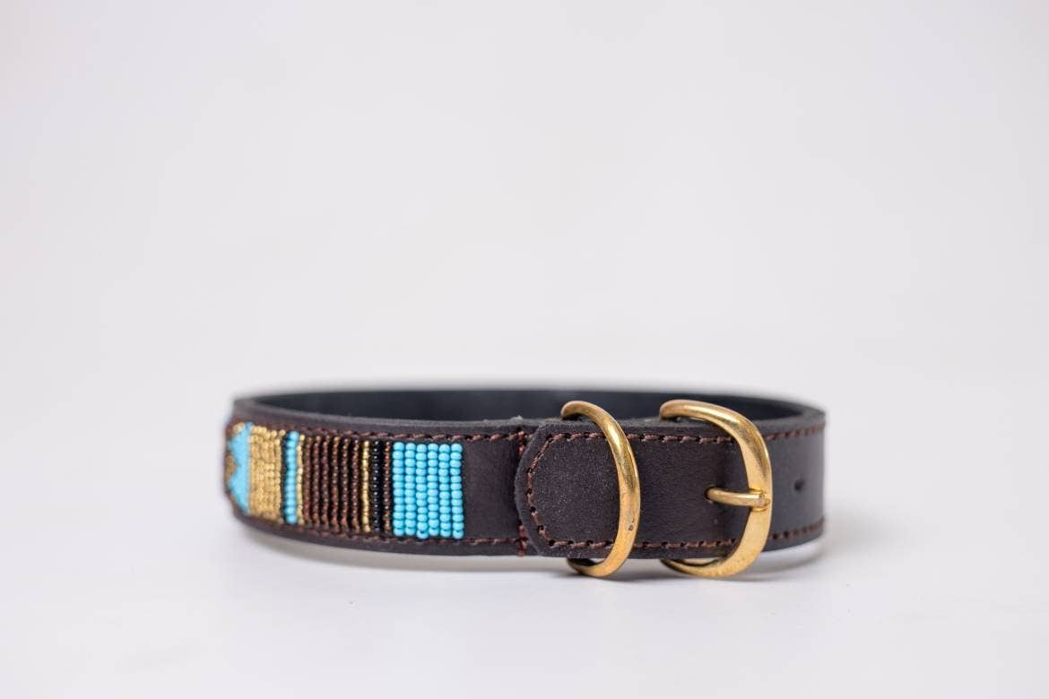 MAASAI CHIEF - Wholesale Pet Collar - Dog - Aztec Blue : Handmade Beaded Maasai Collar, African Dog Collar3