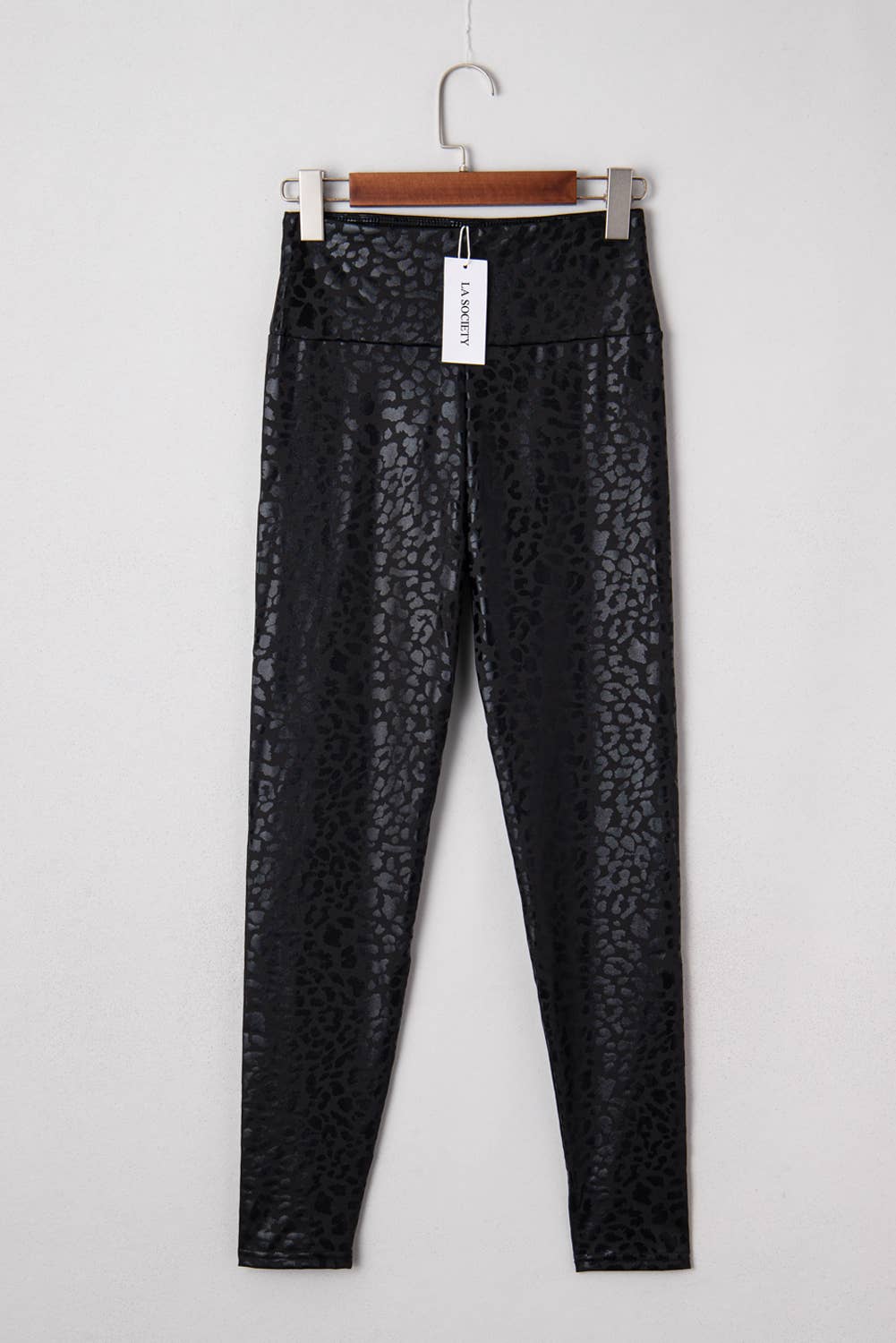 Black LA SOCIETY High Quality Shiny Leopard Textured Leggings for wholesale on Faire5