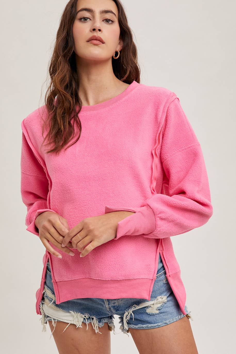 Peace Love Line – wholesale Sweatshirt - Dam – PL3896 - RUNDHALSAD TEDDYTRÖJA MED SLITSAR0