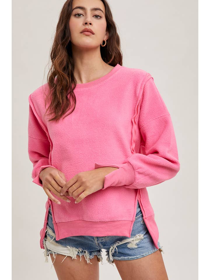 Peace Love Line – wholesale Sweatshirt - Dam – PL3896 - RUNDHALSAD TEDDYTRÖJA MED SLITSAR