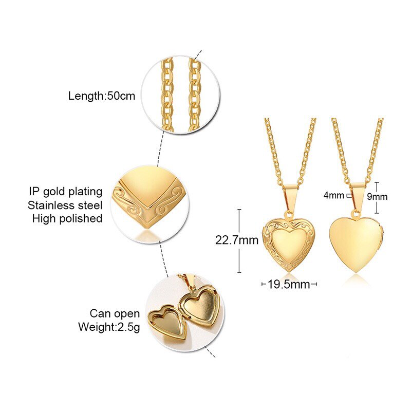 Perimade & Co. LLC - Wholesale Locket Necklace - Gold Custom Heart Photo Locket Necklace in Stainless Steel7
