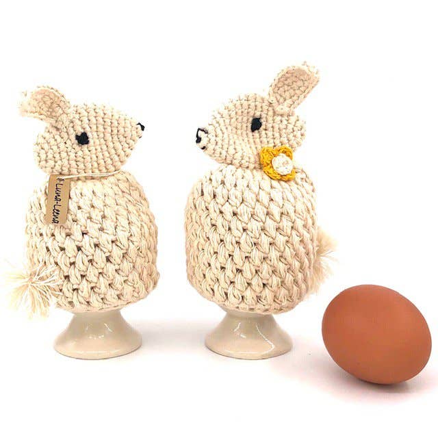 Eierwärmer Hase - weiß - Ostern - gehäkelte Bio-Baumwolle für den Großhandel von Luna-Leena - handmade in Nepal