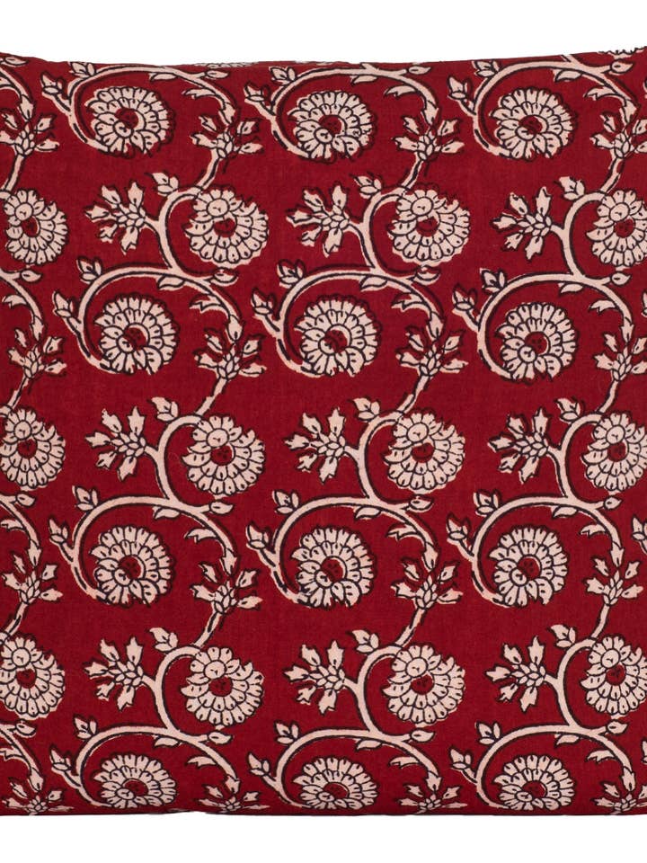 Floral Vine Bagh Hand Block Print Cotton Cushion Cover - Red for wholesale by SVEZElife
