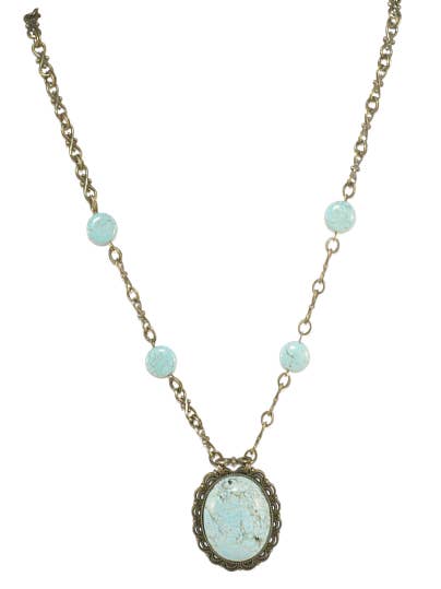 Pendentif turquoise sur chaîne en or antique pour la vente par Ciao Bella Jewelry Inc