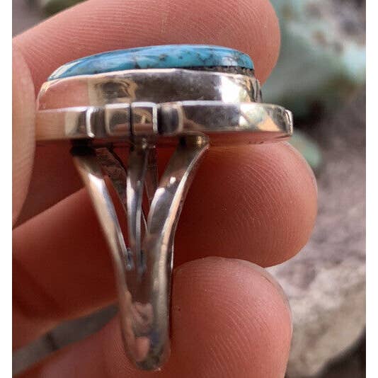 Nizhonitradersllc - Wholesale Cocktail/statement ring - Handcrafted Kingmen Turquoise & Sterling Silver Wave Ring4