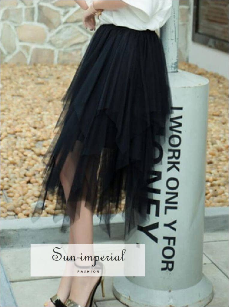 Sun Imperial - Wholesale Skirt - Women's - Tulle Mesh Maxi Skirt High Waist - Asymmetrical Silhouette0