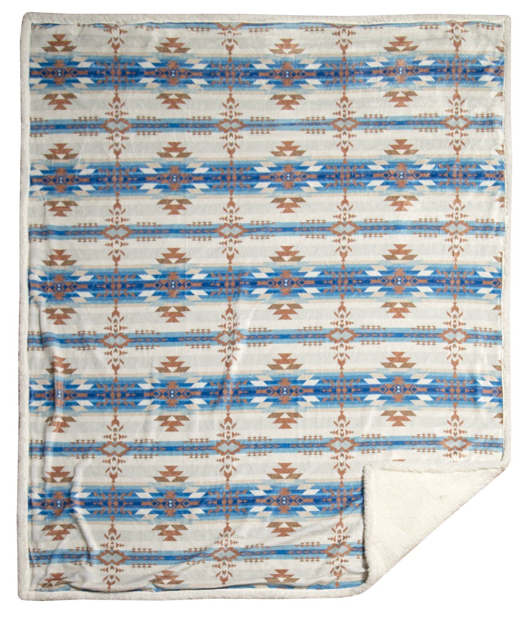 Linen Mart - Wholesale Throw Blanket - Southwestern Aztec Tan Plush Fur Sherpa Throw3