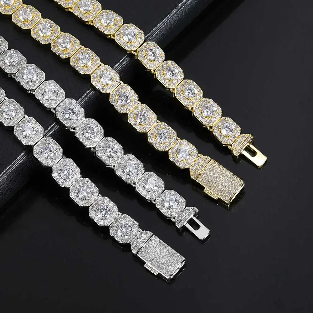 GB Jewelry - Wholesale Link & Chain Necklace - 10mm 18k Gold Diamond Clustered Tennis Chain4