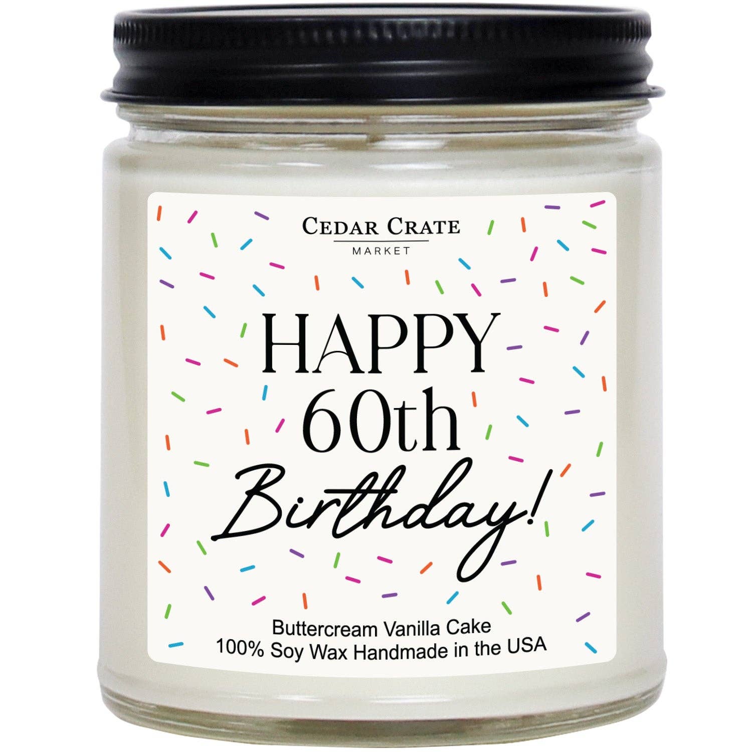 Cedar Crate Market - Wholesale Jar/Filled Candle - Happy 60th Birthday White Jar0