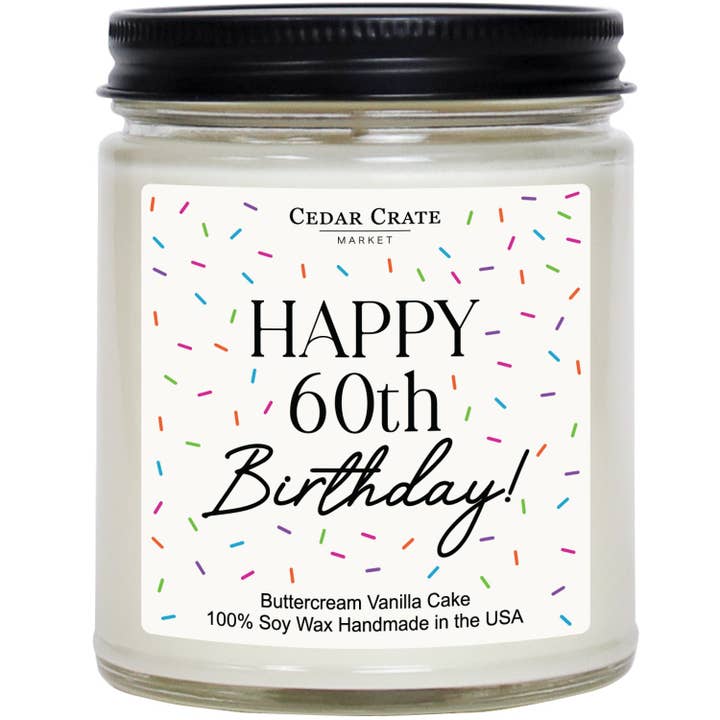 Cedar Crate Market - Wholesale Jar/Filled Candle - Happy 60th Birthday White Jar