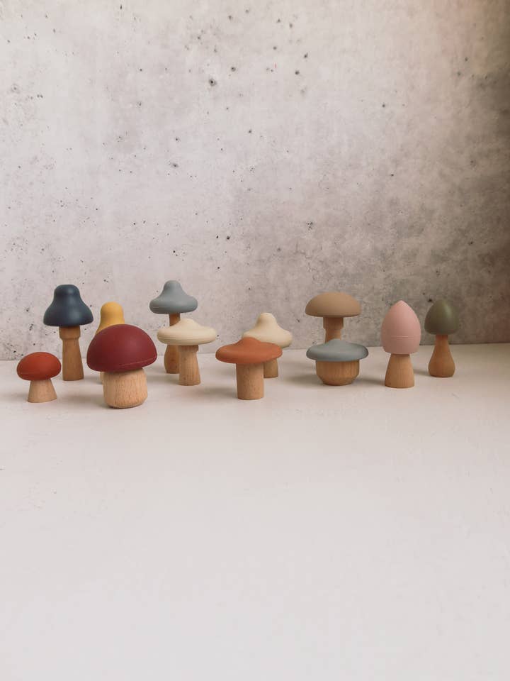 Montessori Mushroom Toy | Wood & Silicone Mix & Match Toy for wholesale by Lytl Store