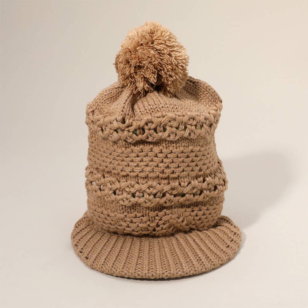 Sensibling Corp. - Wholesale Beanie - Women's - Pom Pom Slouchy Knit Visor Winter Hat3