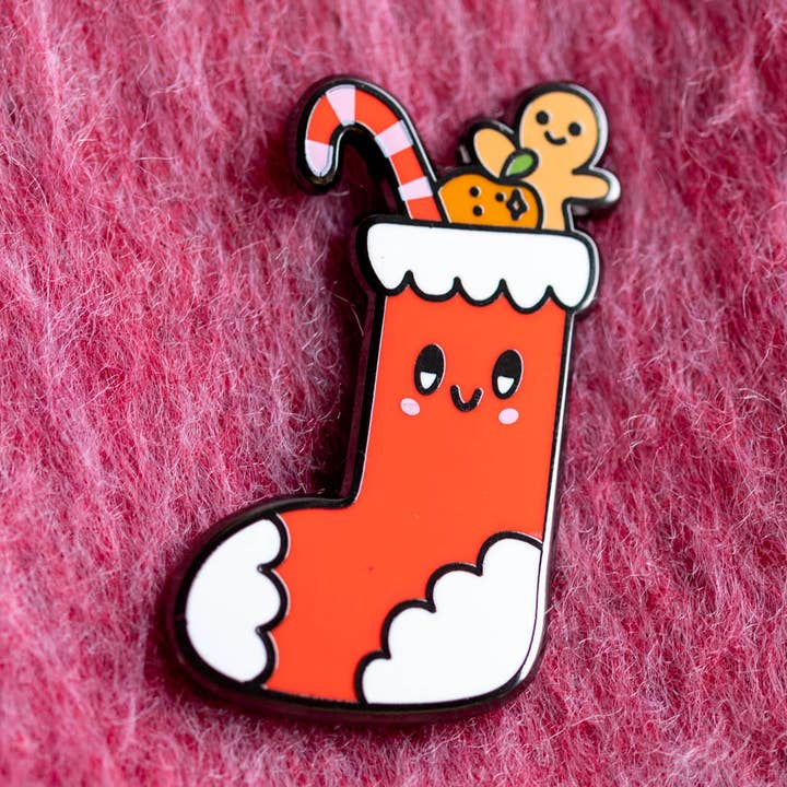 Happy Christmas Stocking Pin for wholesale by Finest Imaginary
