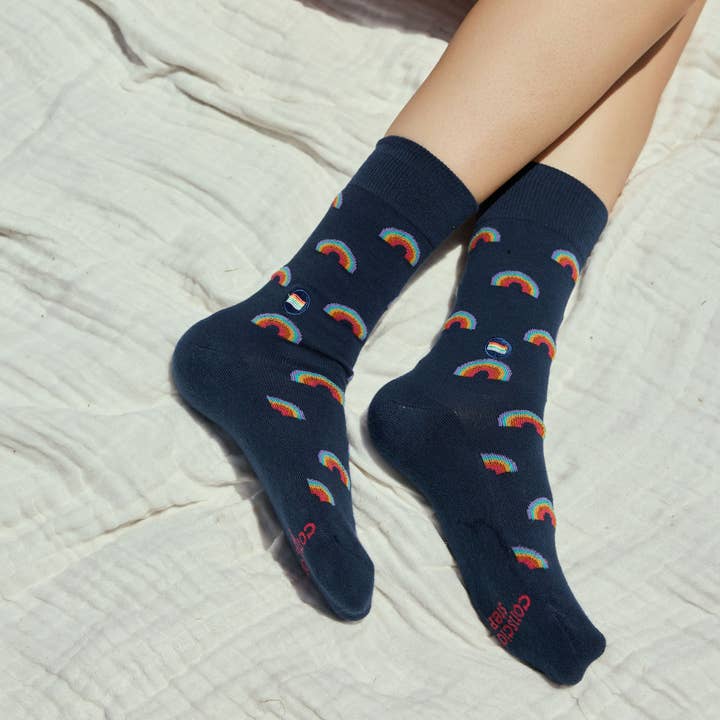 Conscious Step - Wholesale Socks - Unisex - Socks that Save LGBTQ Lives (Navy Rainbows)4