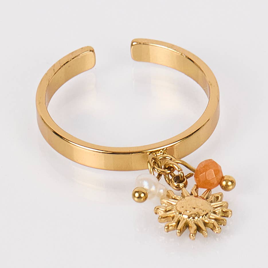 By Sookay - Wholesale Band/Stacked Ring - Sunflower charm ring in stainless steel, soft beads3