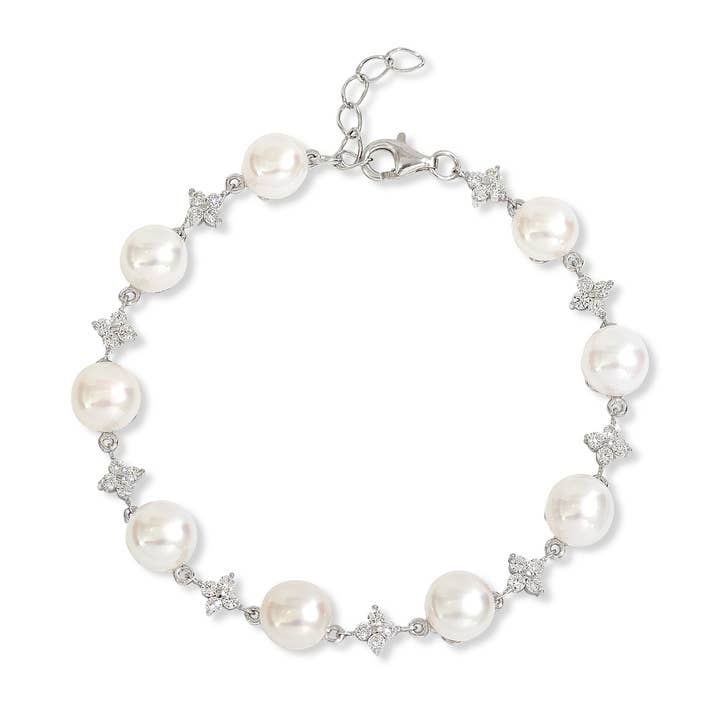 Cultured freshwater pearl & CZ bracelet for wholesale by Pearls of the Orient