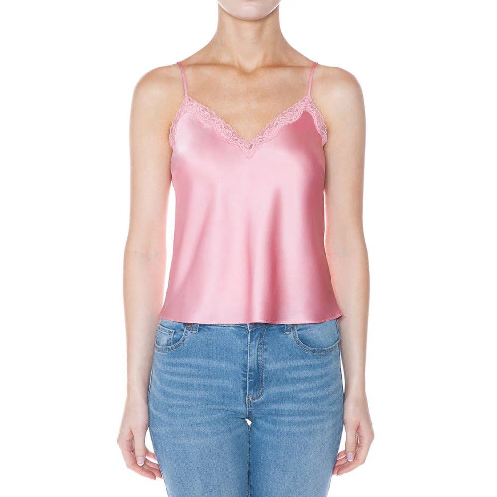 Pinkbloom - Wholesale Camisole - Women's - SATIN CAMI TOP TRIMMED WITH LACE AT FRONT BUST0