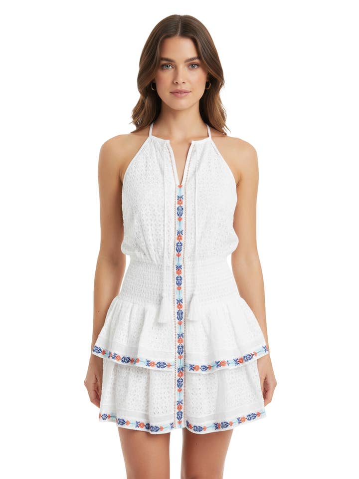 WHITE TULLY EMBROIDERED DRESS for wholesale on Faire1