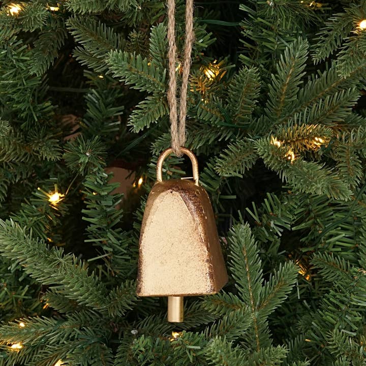 M32505-Vintage Gold Cow Bell w.loop (2.25inD) for wholesale by Holiday Depot Inc.