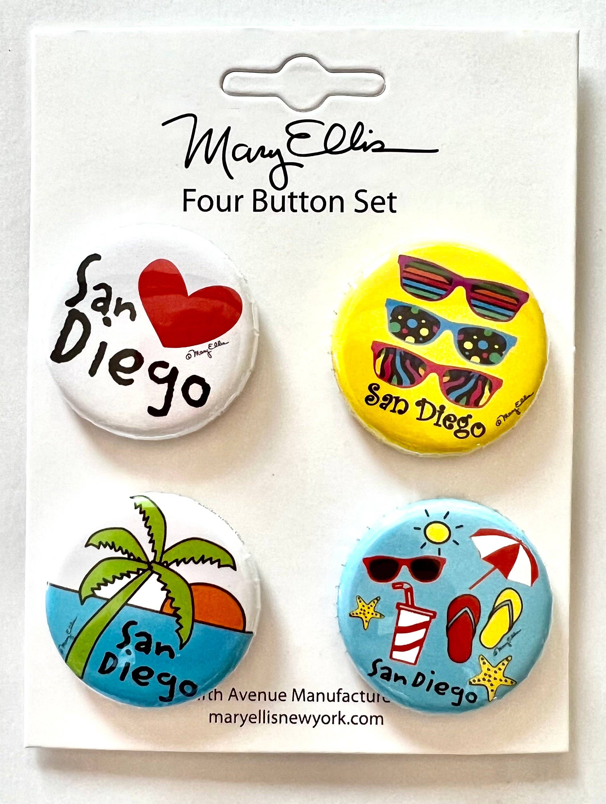 Mary Ellis - Wholesale Lapel Pin/Button - San Diego Mini Button Set | San Diego Souvenir Gift 0