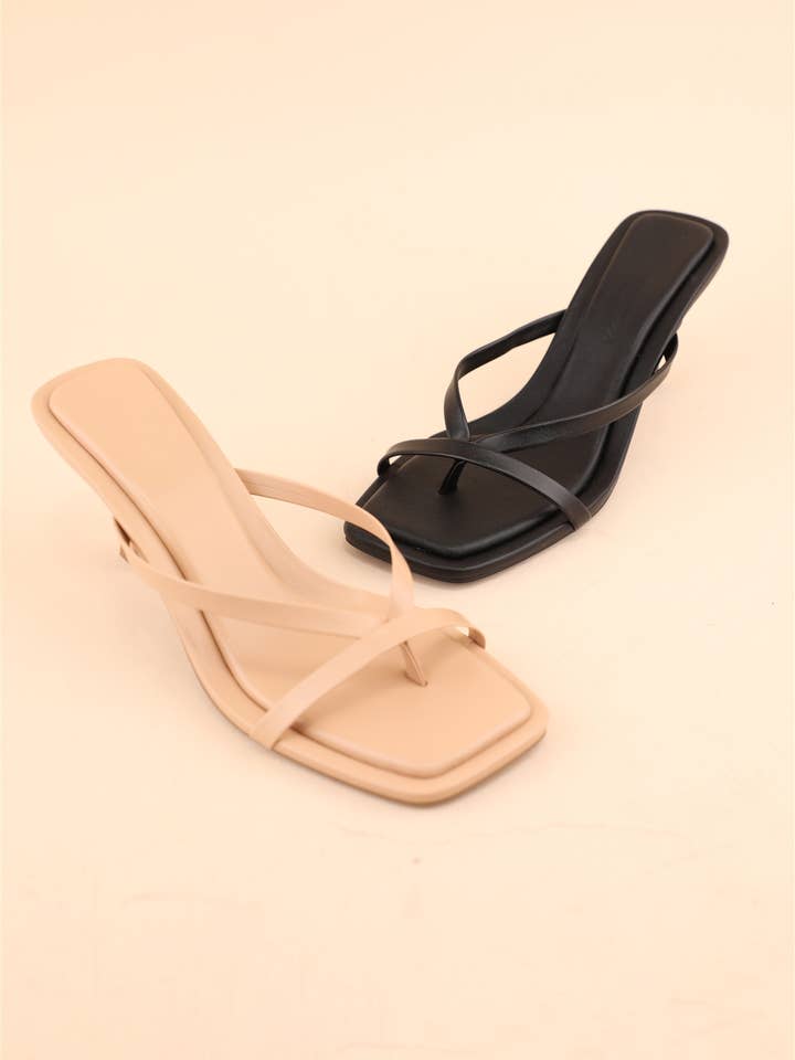LOVELY-01_OL FLUX SQUARE FLARE CROSS STRAP SLIDE HEELS for wholesale by Oliccui