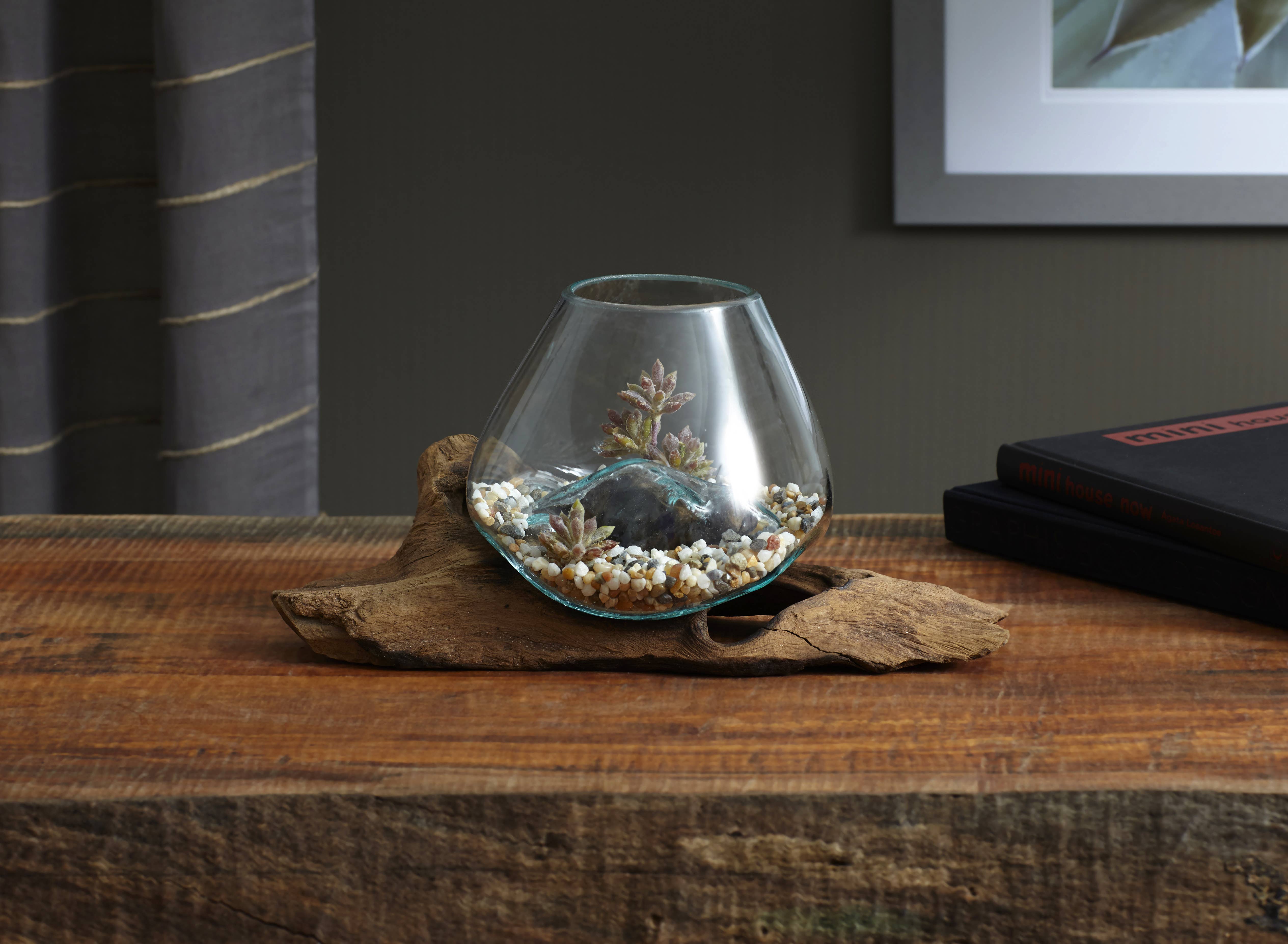 Cohasset Gifts - Wholesale Sculpture - 12" Long Teak Wood & Molten Glass Sculpture1