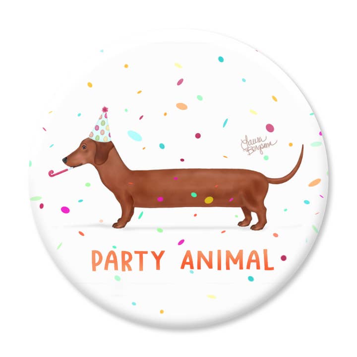 Dachshund Dog Magnet, Party Animal for wholesale by Laura Bergsma Studio
