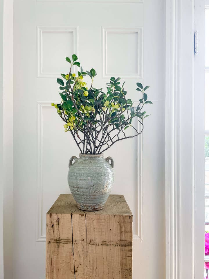 Calista Vintage-Style Vase – Dusty Blue with Handles for wholesale by Hycroft Home Decor