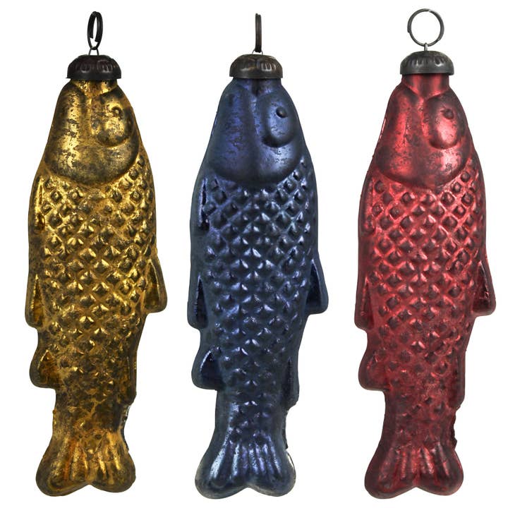 Fish Ornaments, Glass - Set of 3 for wholesale by HomArt