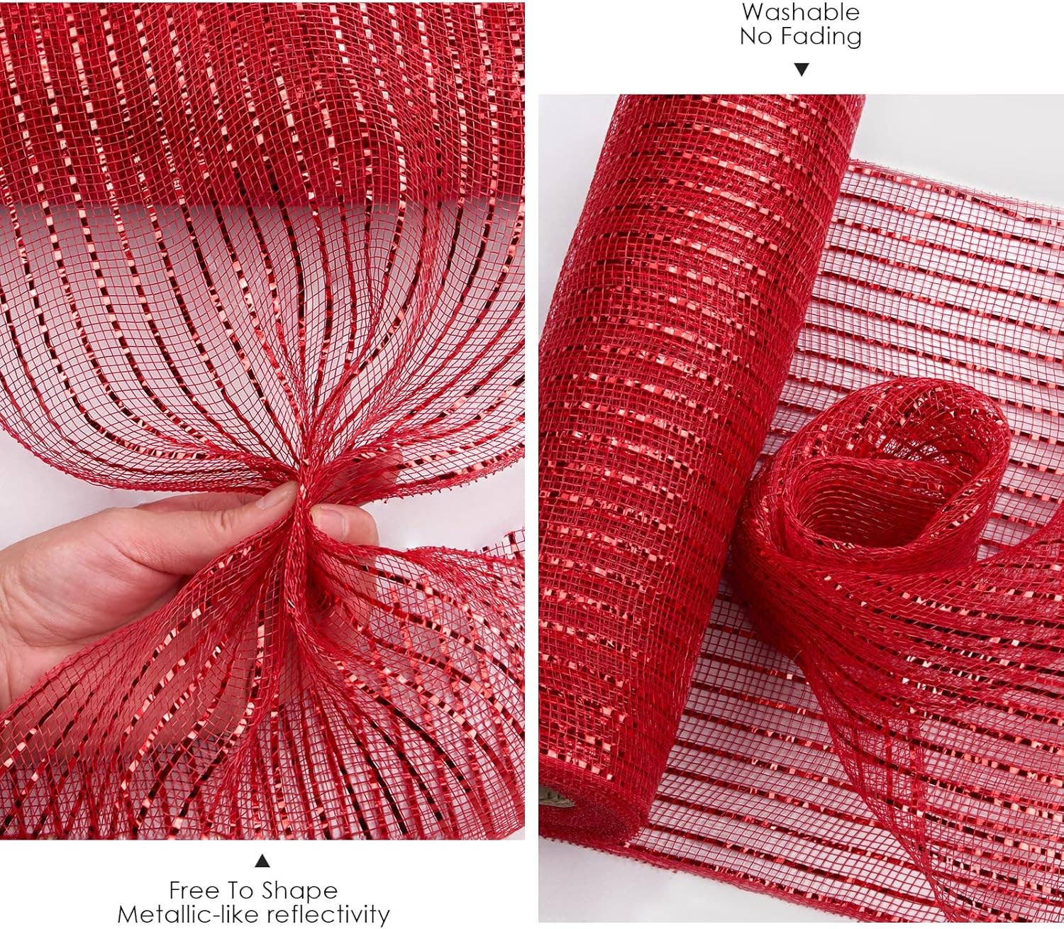Posh Paper - Wholesale Ribbon - Gift Wrapping - Metallic Red Poly Burlap Deco Mesh Ribbon Fabric Wrapping Ribbon, 10" x 10 Yds7