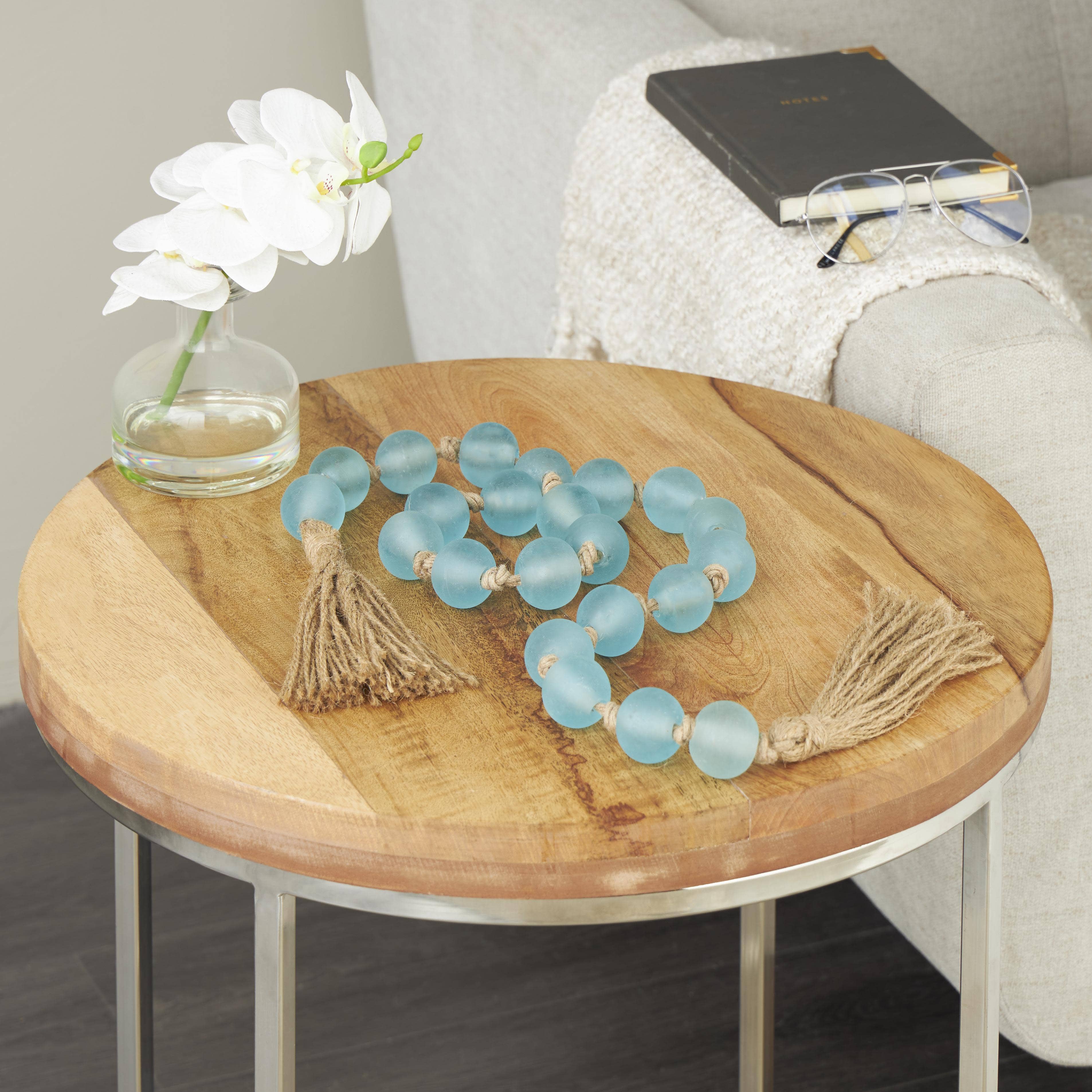 Import Corner - Wholesale Bunting/Garland - A-73580: GLASS BEADED GARLAND FROSTY SKY BLUE 45"L6