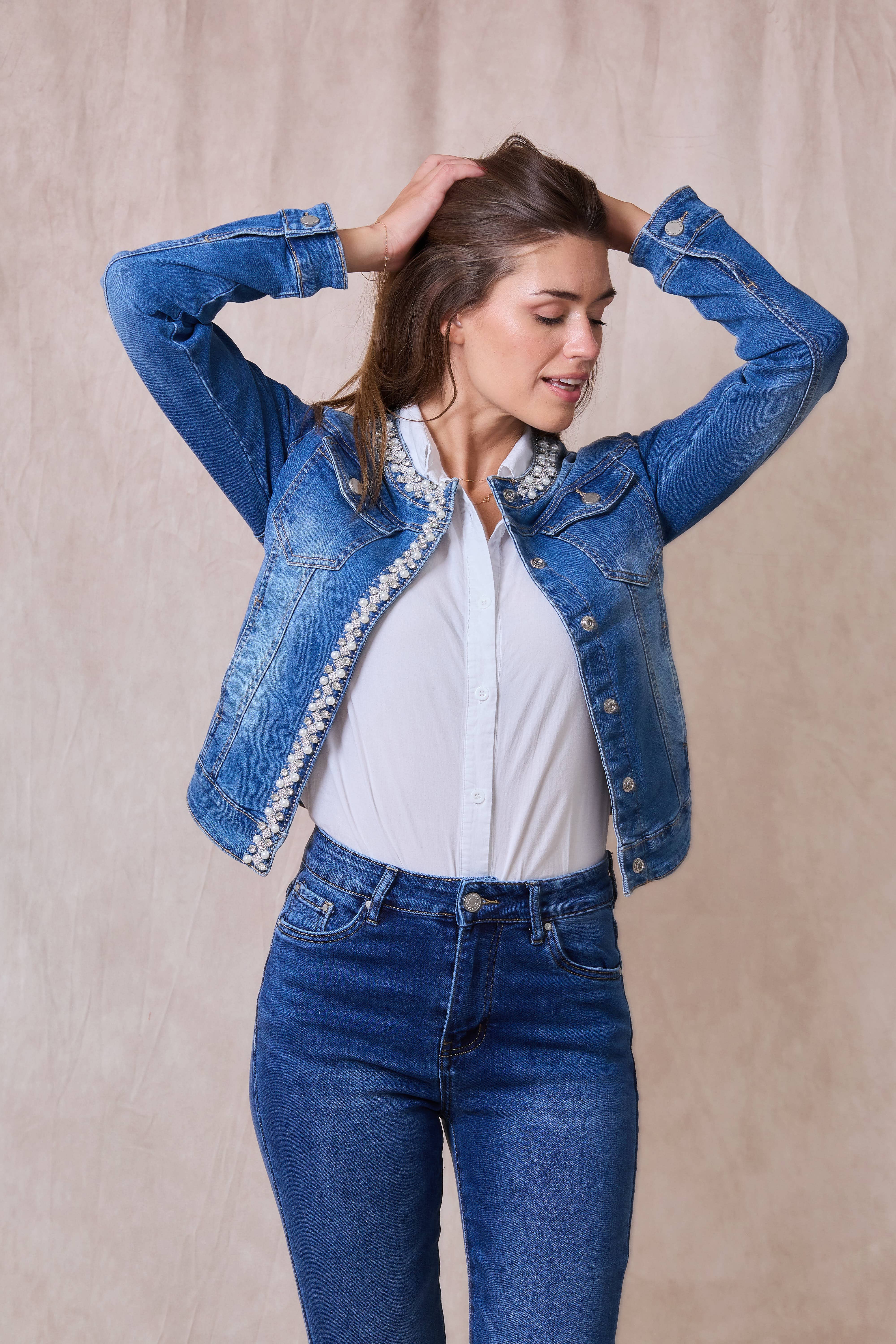 Jeans Denim jacket (Pearl and Rhinestone) - ANA & LUCY for wholesale on Faire3