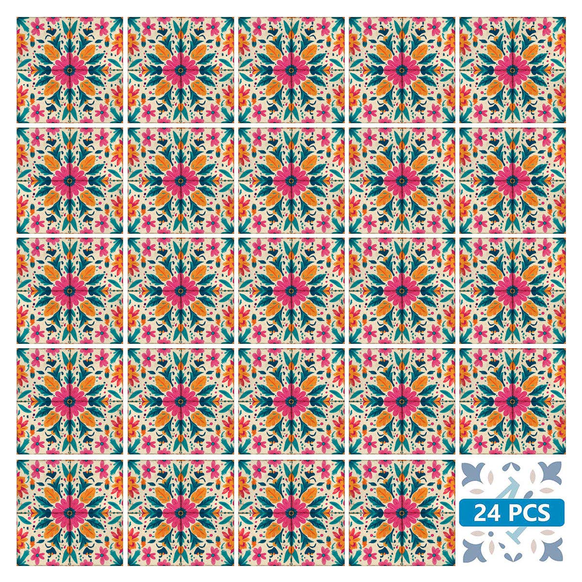 Mi Alma LLC - Wholesale Wall Tile - Floral Vintage Colorful Retro Design Multicolor beautiful backsplash Model - L8115