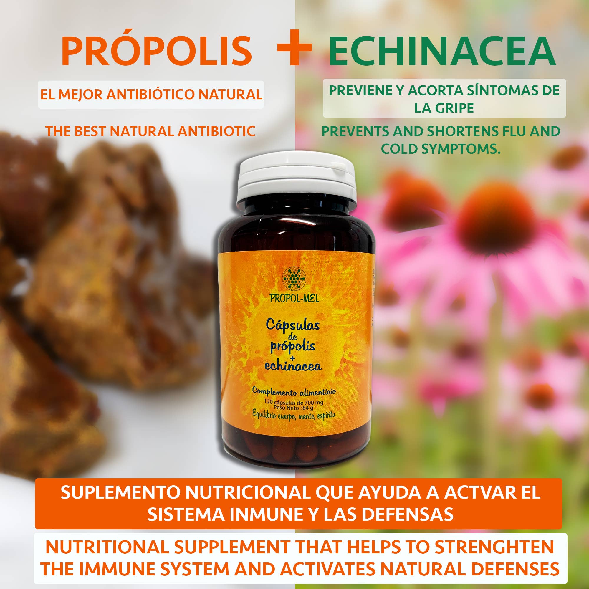 Nadiprana SL – Großhandel Nahrungsergänzungsmittel/Vitamin zum Einnehmen – Propolis- und Echinacea-Kapseln, 500 mg, 120 Stück1