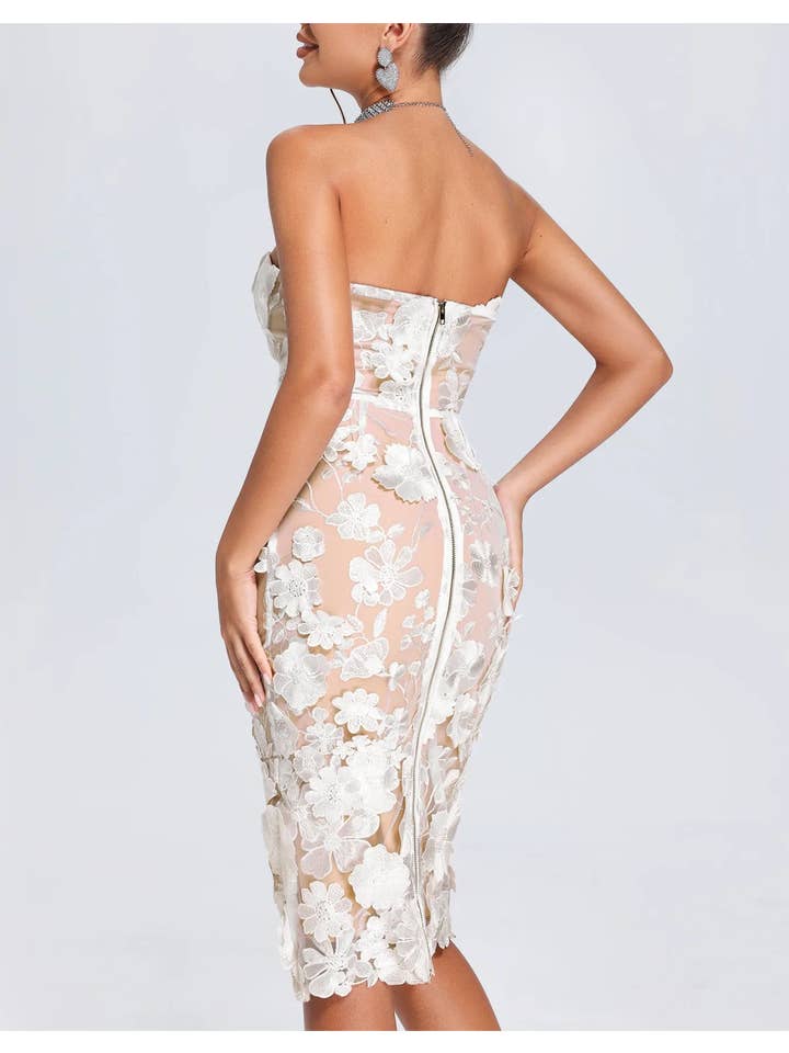 White DR0174 Luxe Lace Gala: One-Shoulder Elegance for wholesale on Faire2